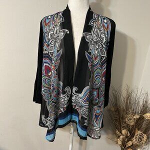 Travelers Chico's Multicolor Paisley Women Rhea Scarf Cardigan Sheer Slinky 2/ L